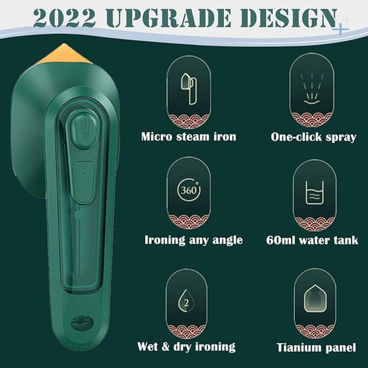 Portable Mini Steam Iron — Handheld 2-in-1 Garment Steamer & Iron | Fast-Heat, Lightweight, Travel-Friendly, Wrinkle Remover for Home & Office